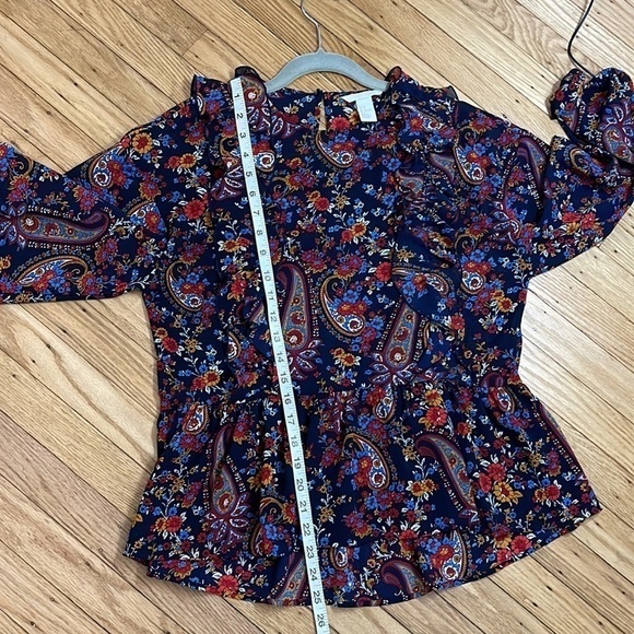 H&M Exaggerated ruffle paisley floral print  long sleeve blouse Size 2 - Picture 9 of 10